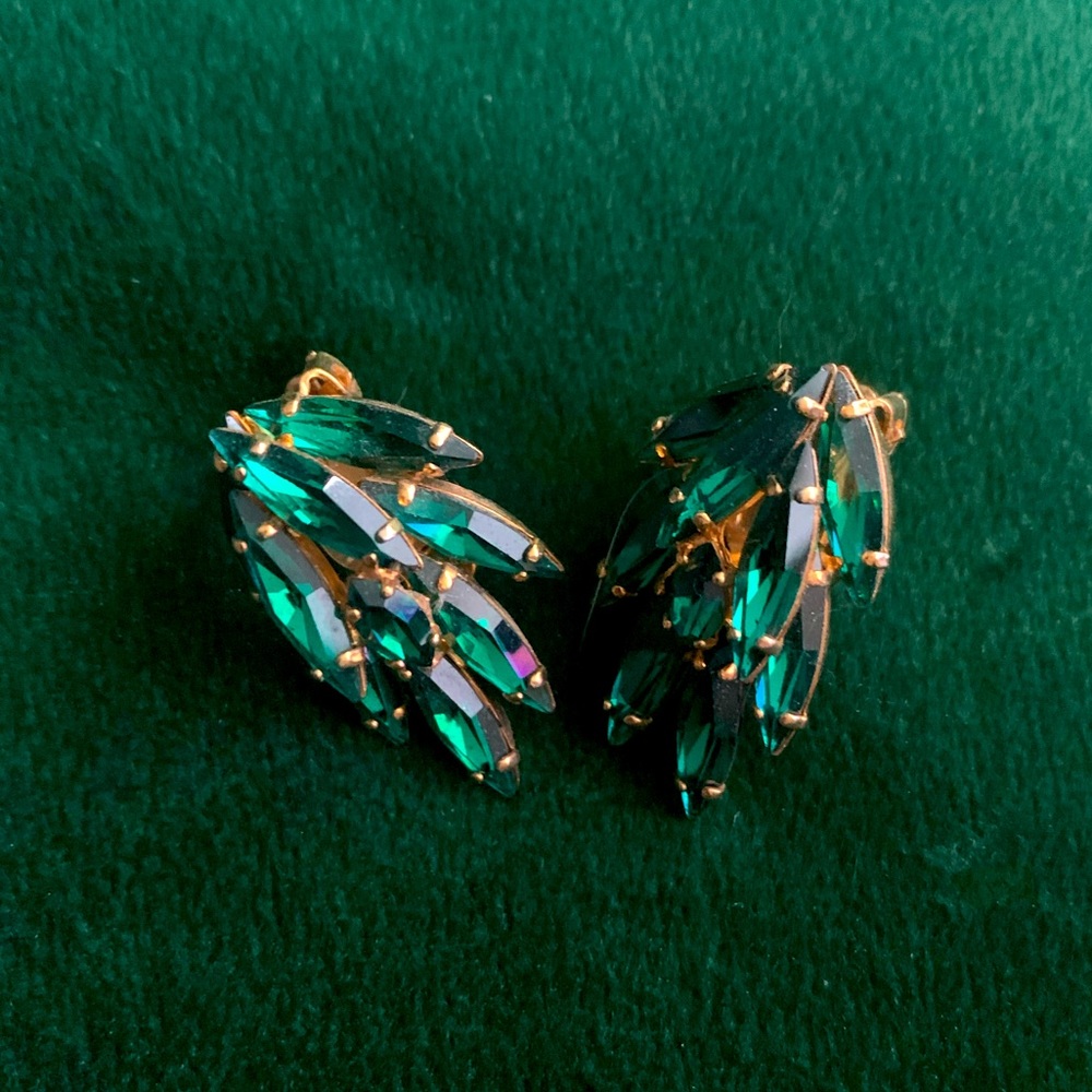 Emerald costume jewelry clip-on earrings.